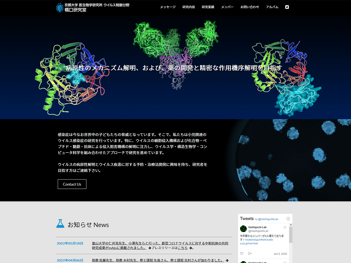 京都大学 医生物学研究所 ウイルス制御分野 橋口研究室のホームページ
